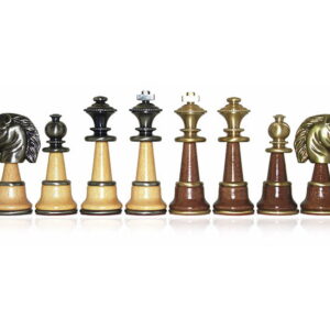 Solid Brass Pieces and Chess Table with Inlaid Briar Elm Board - Chessmove